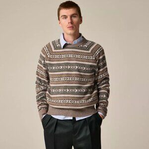NWT J Crew 100% Wool Fair Isle Sweater in Heather Bark Jacquard Large